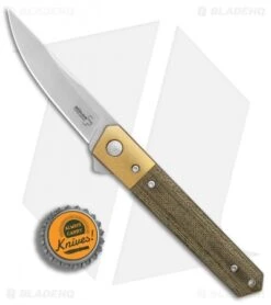 Boker Mini Kwaiken Exclusive Flipper Knife Brass/Micarta (3" Stonewash VG-10) -Boker Sales Store Boker Mini Kwaiken Brass Green Micarta SW BHQ 77840 er bottlecap
