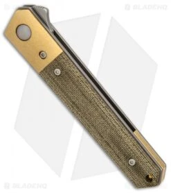 Boker Mini Kwaiken Exclusive Flipper Knife Brass/Micarta (3" Stonewash VG-10) -Boker Sales Store Boker Mini Kwaiken Brass Green Micarta SW BHQ 77840 er spine