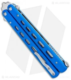Boker Plus Balisong Trainer Butterfly Knife Blue G-10 (4" Satin) 01BO713 -Boker Sales Store Boker Plus Balisong Trainer Blue Holes G 10 Satin 01BO713SOI BHQ 99634 jr side