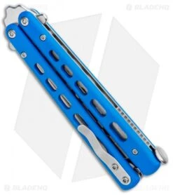 Boker Plus Mini Balisong Trainer Blue G-10 (3.25" Satin) 01BO715SOI -Boker Sales Store Boker Plus Mini Balisong Trainer Blue Holes G 10 Satin 01BO715SOI BHQ 99636 jr side