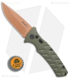 Boker Strike Desert Warrior Automatic Knife OD Green (3.25" D2 Copper) -Boker Sales Store Boker Strike drop point Desert Warrior OD Green copper BHQ 70998 er bottlecap