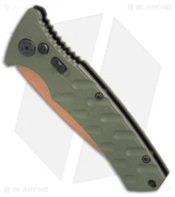 Boker Strike Desert Warrior Automatic Knife OD Green (3.25" D2 Copper) -Boker Sales Store Boker Strike drop point Desert Warrior OD Green copper BHQ 70998 er spine